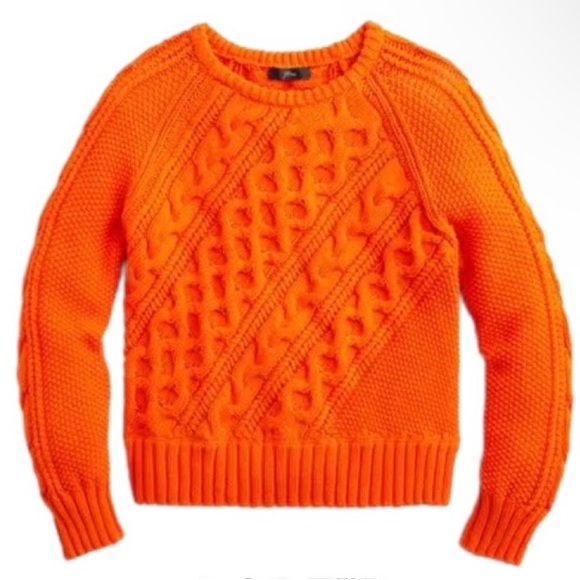 Sold! N/A JCrew Orange Diagonal Cable Knit Sweater - Picture 2 of 11